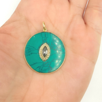 Load image into Gallery viewer, KG65A. 14K Solid Gold with Diamonds Circle Shape with Turquoise Stone Charm