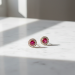 Load image into Gallery viewer, EFC54135. 14K Solid Yellow Gold Diamond and Gemstone Stud Earring