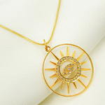 Load image into Gallery viewer, 14K Solid Gold Diamond Circle Evil Eye & Sun Charm. GDP222