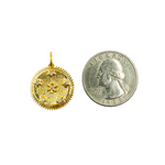 Load image into Gallery viewer, 14K Solid Gold with Diamonds Circle Shape with Flowers & Stars Charm. KG26