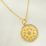 Load image into Gallery viewer, 14K Solid Gold with Diamonds Circle Charm with Star in the Center. GDP285