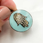 Load image into Gallery viewer, Buy Now Sterling Silver Round Hamsa Enamel Pendant