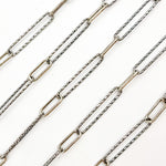 Load image into Gallery viewer, V3OX. Oxidized Sterling Silver Paperclip Diamond Cut and Smooth Links Chain