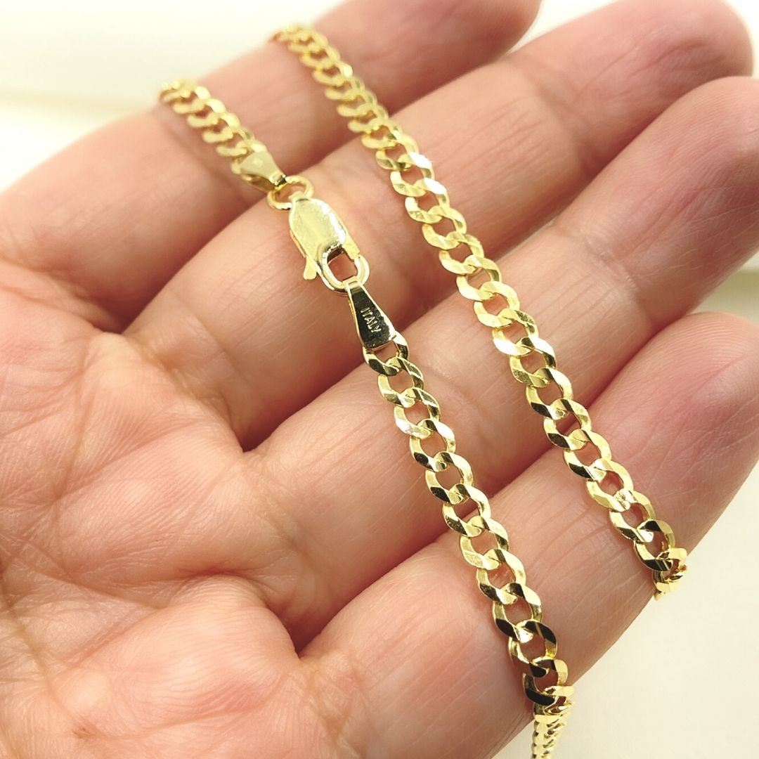 14K Solid Yellow Gold Miami Flat Curb Chain.