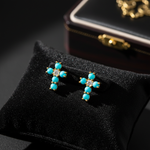 Load image into Gallery viewer, EFA53199TQ. 14K Solid Yellow Gold Turquoise and Diamond Stud Earrings