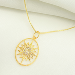 Load image into Gallery viewer, 14K Solid Gold Oval Shape Charm with Sun in the Center and Diamonds. GDP202