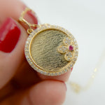 Load image into Gallery viewer, 14K Solid Gold Circle Flower Diamonds & Gemstone. KG166