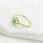 Load image into Gallery viewer, 14K Solid Yellow Gold Diamond and Emerald Flower Ring.