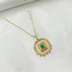 Load image into Gallery viewer, GDP656. 14k Solid Gold Diamond and Emerald Square Charm