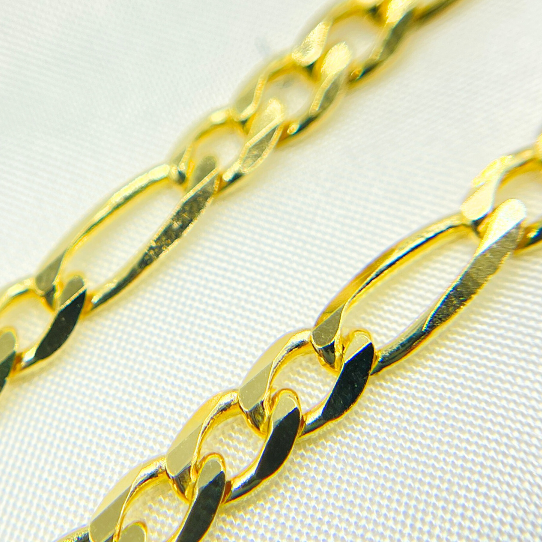 14k Solid Yellow Gold Flat Figaro Chain
