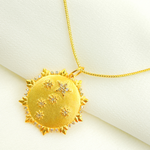 Load image into Gallery viewer, 14K Solid Gold with Diamonds Sun Shape Charm with Stars in the Center. GDP343