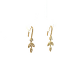 Load image into Gallery viewer, EFB51706. 14k Solid Yellow Gold Diamond Dangle Leaves Earrings
