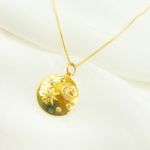 Load image into Gallery viewer, GDP279. 14K Solid Gold with Diamonds Circle Shape Charm with Moon and Star in the Center