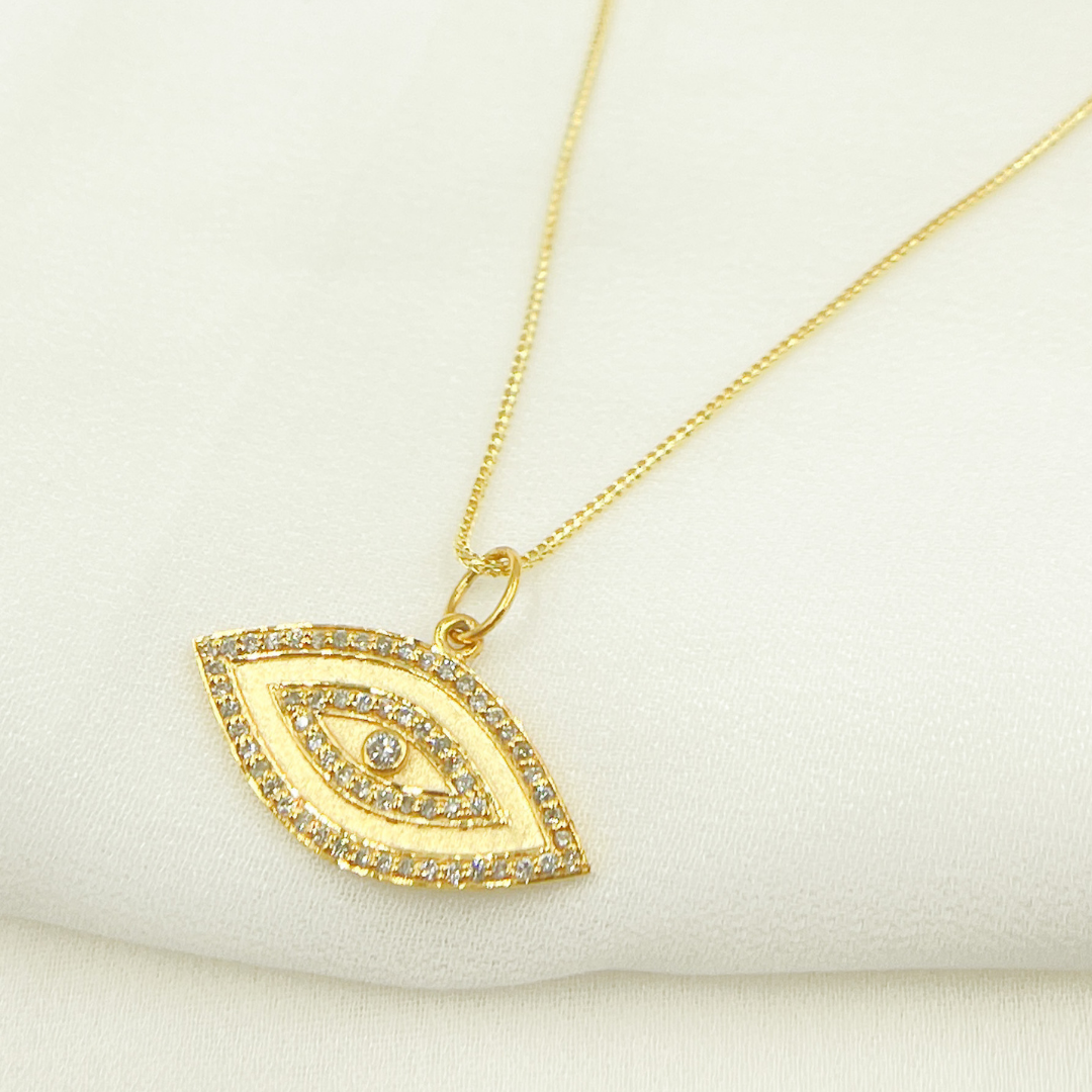 14K Solid Gold Diamonds and Gemstones Evil Eye Charm. GDP164