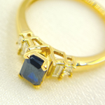 Load image into Gallery viewer, 14K Solid Yellow Gold Diamond and Blue Sapphire Cluster Ring.