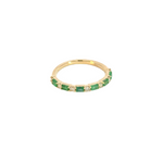 Load image into Gallery viewer, 14k Solid Gold Diamond and Emerald Half Eternity Ring.