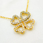 Load image into Gallery viewer, NT112116. 14K Solid Gold 4 Heart Clover Diamond Necklace