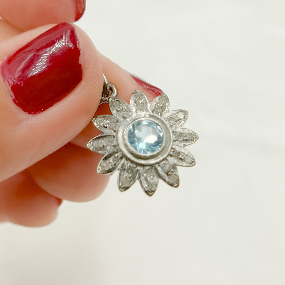 DC407. Diamond Sterling Silver Flower Pendant with Gemstone