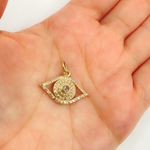 Load image into Gallery viewer, 14K Solid Gold Charm. Evil Eye Pendant with Diamonds. KG71