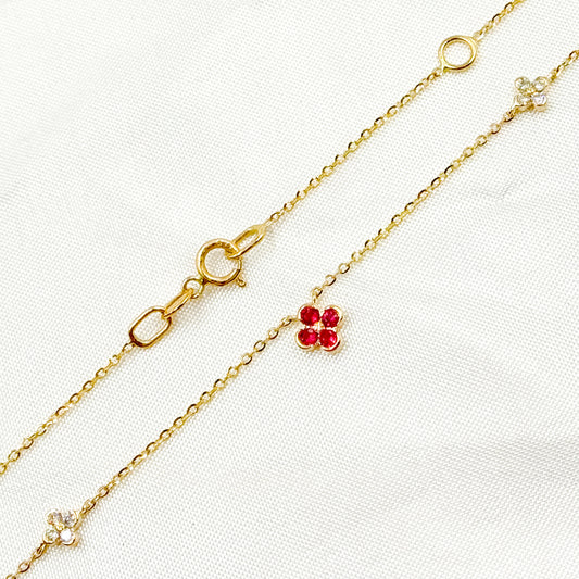 NT403413RU. 14K Solid Gold Diamond and Gemstone Flower Necklace