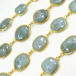Load image into Gallery viewer, Coated Aquamarine Organic Shape Bezel Gold Plated Wire Chain. AQU10
