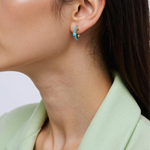 Load image into Gallery viewer, 14K Solid Gold Turquoise Hoops
