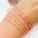 Load image into Gallery viewer, Gold Plated 925 Sterling Silver Enamel Pink Color Cable Chain. V203PKGP
