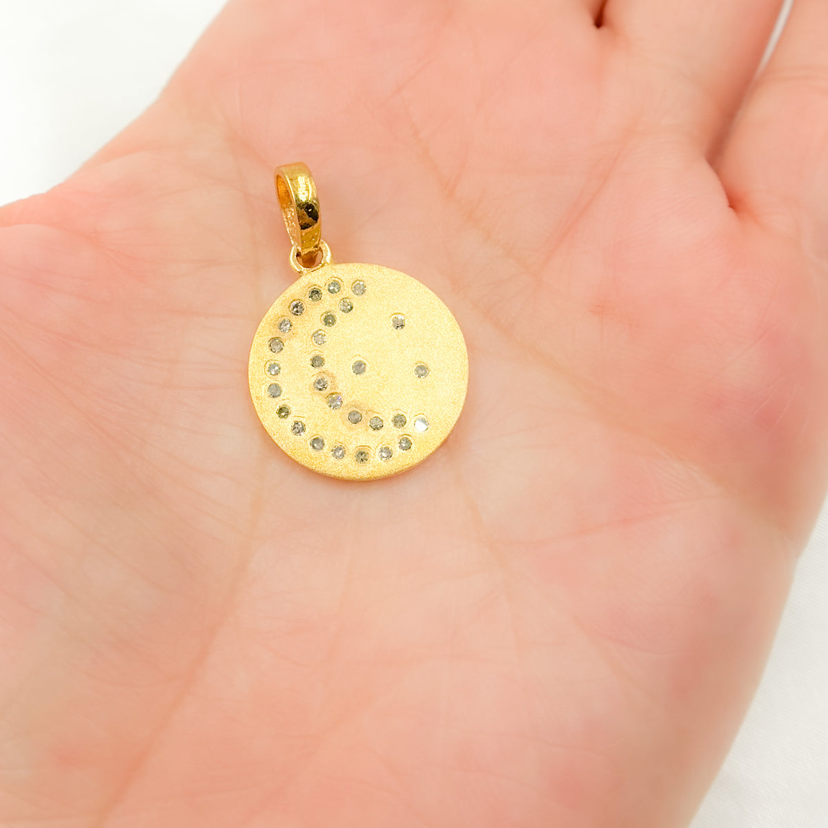 DP219. Diamond Sterling Silver Round Moon Pendant