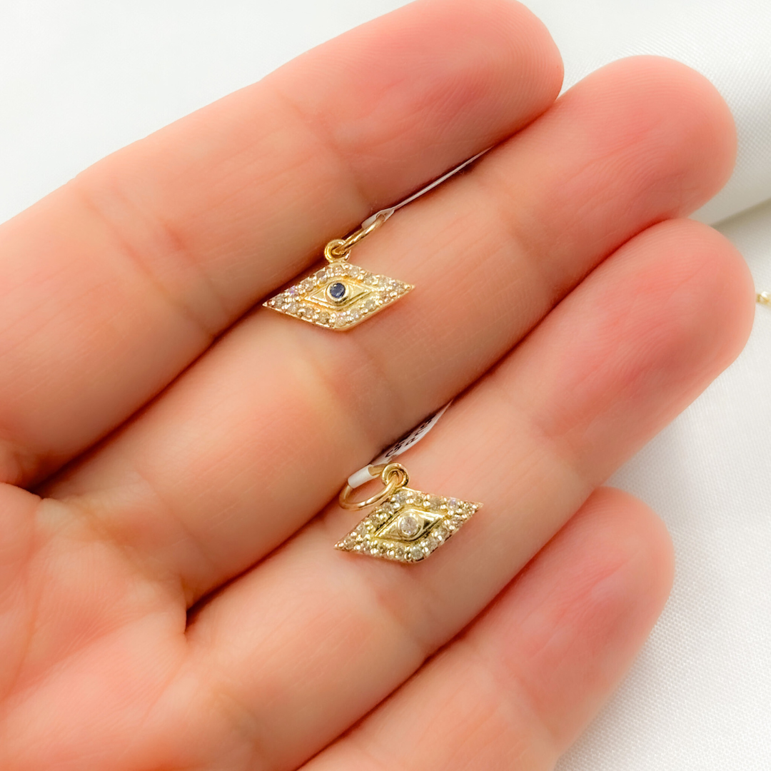 14K Gold Charm Evil Eye Pendant with Diamond and Gemstones. GDP539