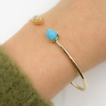 Load image into Gallery viewer, BNC68582TQ. 14K Solid Gold Diamond and Turquoise Open Bangle