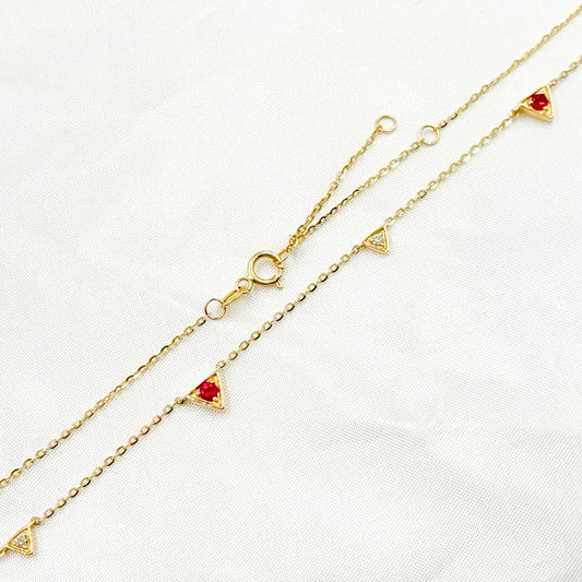 NT403420RU. 14K Solid Gold Diamond and Gemstone Triangle Necklace