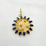 Load image into Gallery viewer, 14K Solid Gold Diamond and Gemstone Round Charm with Moon and Stars in the Center. GDP600