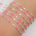 Load image into Gallery viewer, Sterling Silver Pink Color Enamel  Marina Link Chain