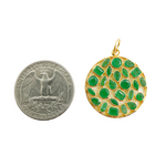Load image into Gallery viewer, CGDP36. 14K Solid Gold Circle Shape Emerald Charm
