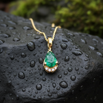 Load image into Gallery viewer, CMA00343EM. 14K Solid Gold Drop-Shaped Emerald and Diamond Charm