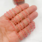 Load image into Gallery viewer, Sterling Silver Gold Plated Pink Enamel Cable Link Chains