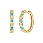 Load image into Gallery viewer, 14K Solid Gold Diamond and Turquoise Hoops. EHC56723TQ
