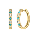 Load image into Gallery viewer, EHC56723TQ. 14K Solid Gold Diamond and Turquoise Hoops