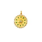 Load image into Gallery viewer, 14K Solid Gold Diamond and Emerald Sun Circle Charm. GDP325