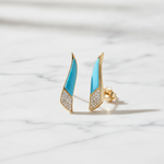 Load image into Gallery viewer, DER03375TQ. 14K Solid Gold Diamond and Turquoise Fancy Stud Earrings
