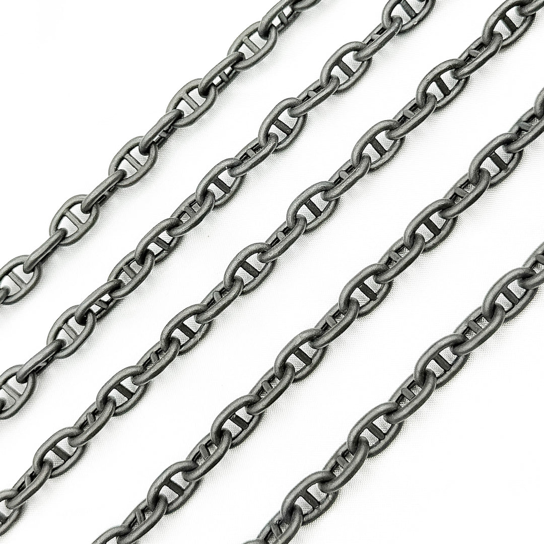 Black Rhodium 925 Sterling Silver Smooth Marina Link Chain