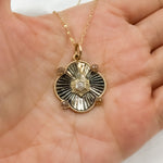 Load image into Gallery viewer, 14k Solid Gold and Sterling Silver Black Rhodium Diamond Clover Charm. KSG64