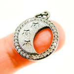 Load image into Gallery viewer, DC074. Diamond Sterling Silver Round Moon and Star Pendant