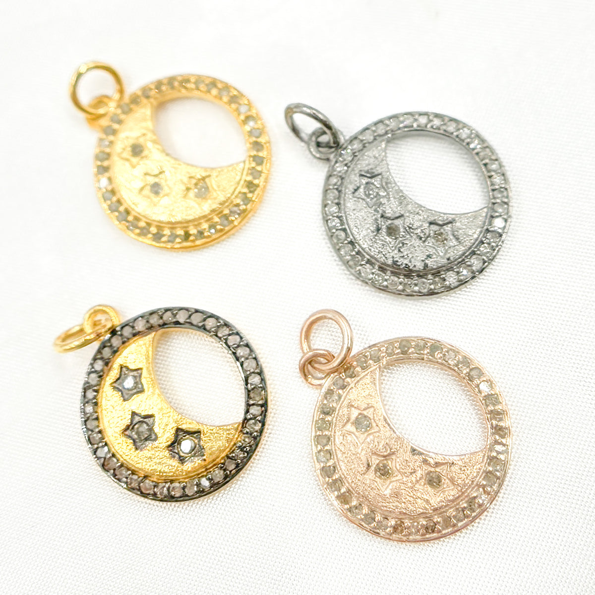 DC074. Diamond Sterling Silver Round Moon and Star Pendant