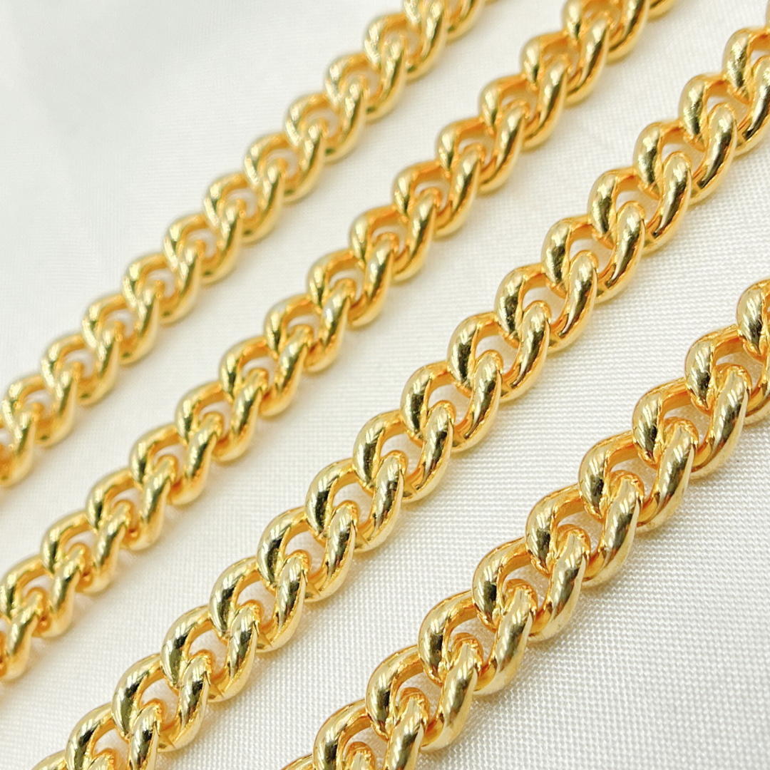 7005GP. Gold Plated 925 Sterling Silver Smooth Curb Link Chain