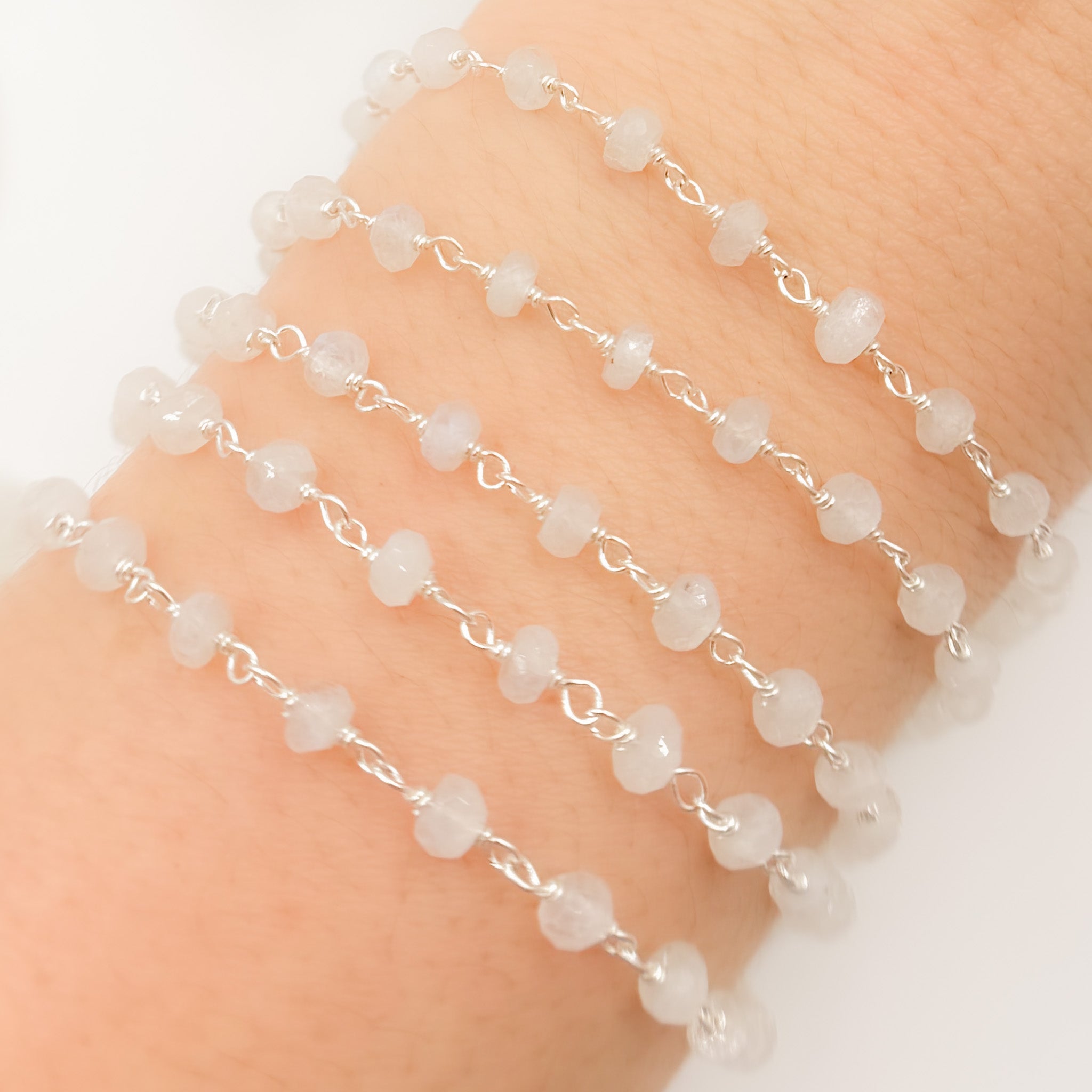 Rainbow Moonstone Sterling Silver Wire Chain