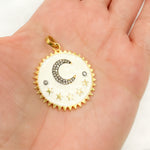 Load image into Gallery viewer, Diamond Sterling Silver Round Moon and Stars Enamel Pendant