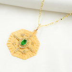 Load image into Gallery viewer, 14K Solid Gold Octagon Charm with Diamond and Gemstone. GDP566