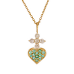 Load image into Gallery viewer, PFC33231EM. 14k Solid Gold Diamond and Emerald Heart Necklace