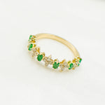 Load image into Gallery viewer, 14K Solid Yellow Gold Diamond and Emerald Flower and Baguette Ring.